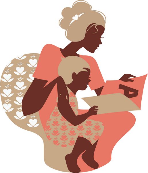 سیلوئت زیبای کتاب خواندن مادر و نوزاد کارت تبریک روز مادر