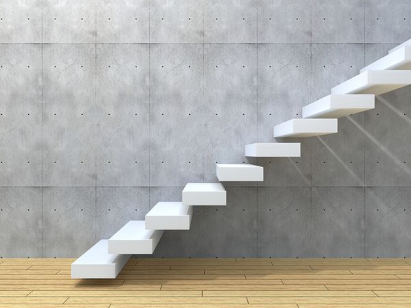 مفهوم یا مفهوم سنگ سفید یا پله یا پله های بتنی نزدیک پس زمینه دیوار با کف چوبی استعاره از معماری موفقیت بالا رفتن کسب و کار پله پله صعود پیشرفت رشد یا آینده