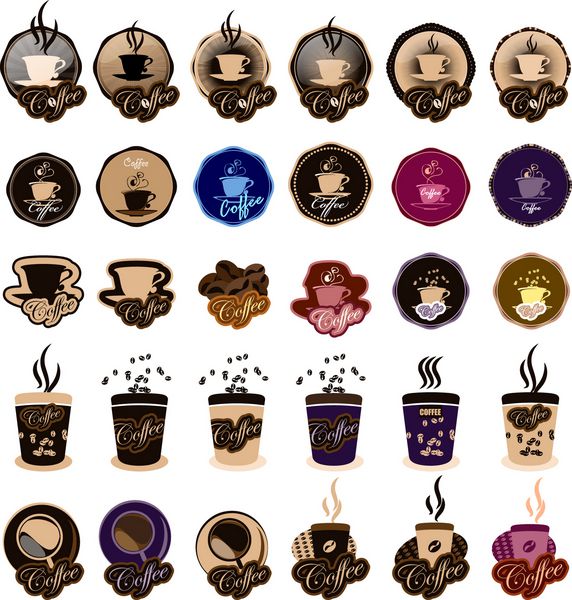 آیکون های قهوه - مجموعه - جدا شده در پس زمینه سفید - تصاویر وکتور طرح گرافیکی قابل ویرایش برای طرح شما لوگوی قهوه