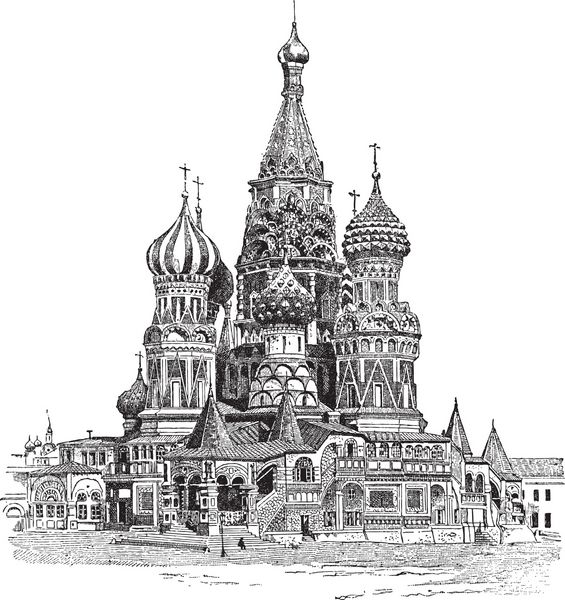 کلیسای جامع سنت ریحان در مسکو روسیه تصویر حکاکی شده قدیمی فرهنگ لغات و اشیا - لاریو و فلوری - 1895