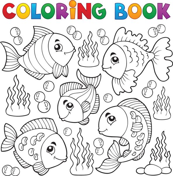 کتاب رنگ آمیزی تم ماهی های مختلف 1 - وکتور