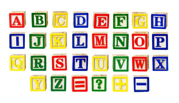 حروف اسباب بازی الفبای جدا شده روی سفید