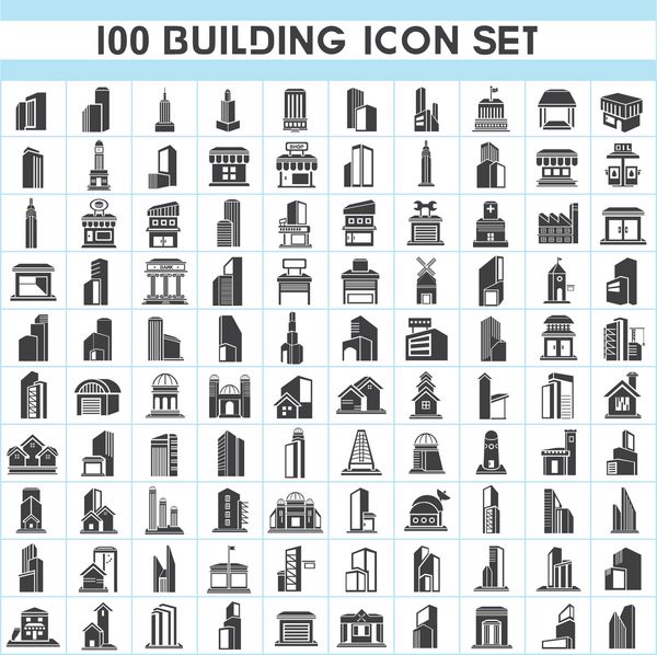 مجموعه 100 آیکون ساختمان مجموعه آیکون های املاک وکتور