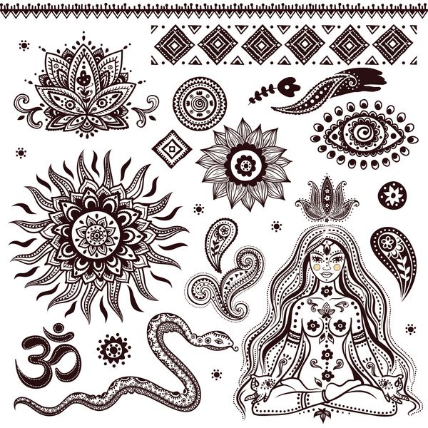 مجموعه ای از عناصر و نمادهای زینتی هندی