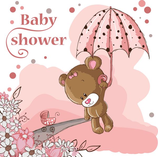 کارت حمام کودک - خرس و چتر بچه دختر