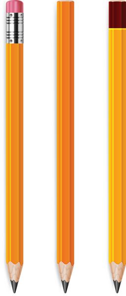سه مداد تیز چوبی جدا شده در پس زمینه سفید وکتور
