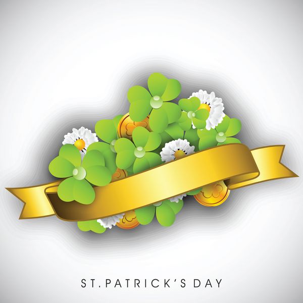 پس زمینه شبدر چهار برگی ایرلندی با روبان طلایی برای خیابان شاد روز پاتریک قسمت 10