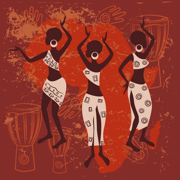 طراحی آفریقایی زنان قومی زیبا که به طور سنتی می رقصند