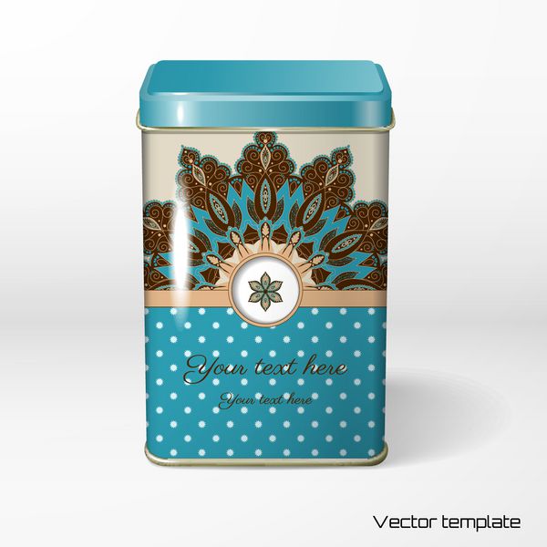 جسم وکتور بسته بندی قلع مربع چای قهوه محصولات خشک الگوی گل وینتیج pl قاب برای متن شما