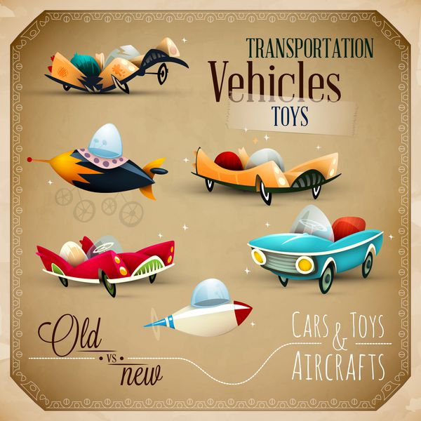 اسباب بازی های قدیمی و جدید هواپیما هواپیما و وسایل نقلیه مجموعه وکتور