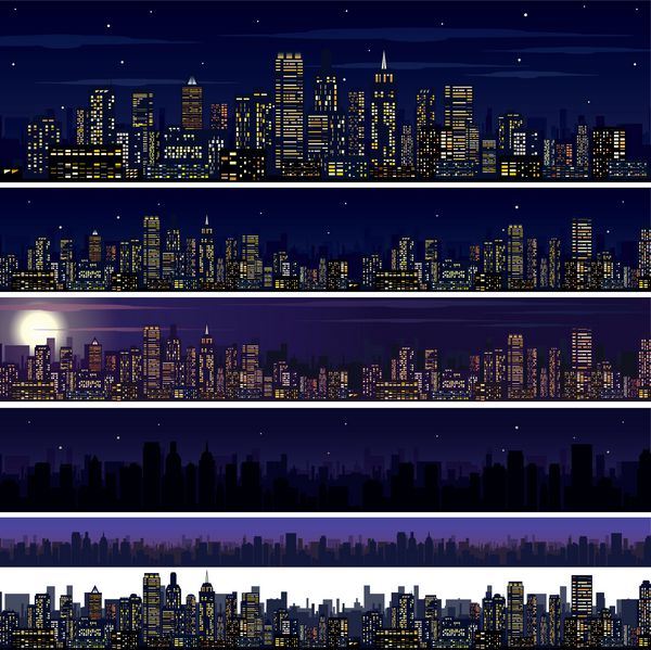 خط افق شهر مجموعه ای از تصاویر افق شب