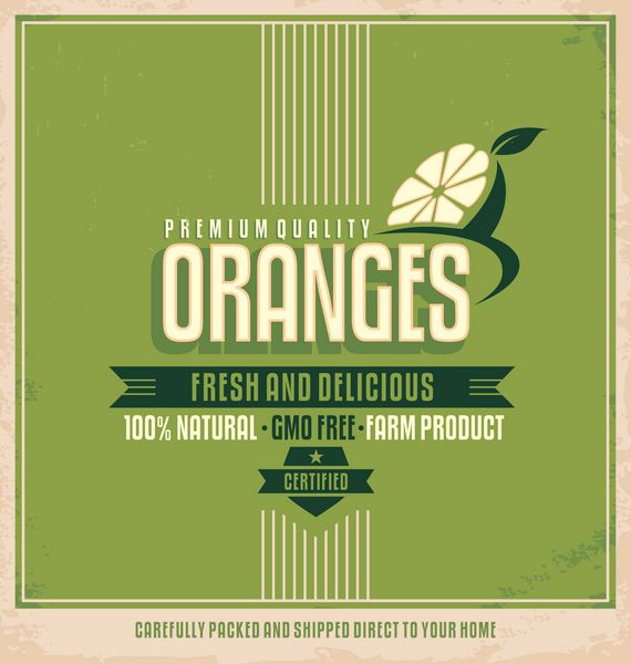 طراحی پوستر محصولات کشاورزی تازه برچسب لوگوی رترو پرتقال مواد چاپ قدیمی تبلیغاتی برای محصولات غذایی سالم وکتور میوه ها