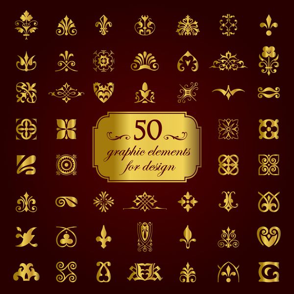 50 عنصر گرافیکی برای طراحی در طلا