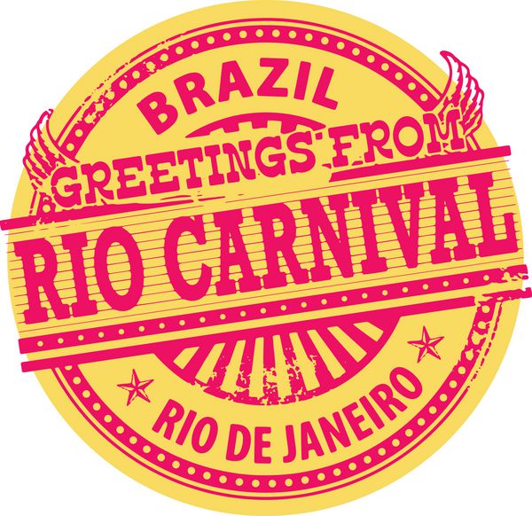 تمبر رنگی گرانج با متن تبریک از کارناوال ریو برزیل وکتور