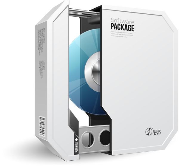 جعبه بسته نرم افزاری سفید مدرن هشت ضلعی را با دیسک دی وی دی یا سی دی برای محصول شما باز کرد وکتور