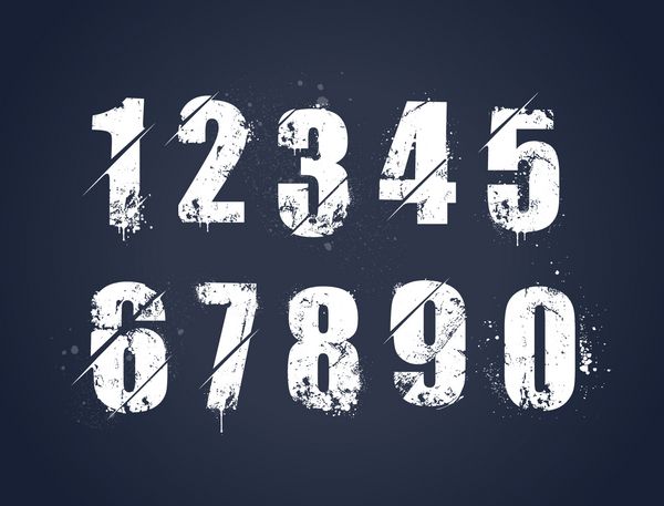 مجموعه اعداد نقاشی شده کثیف گرانج وکتور