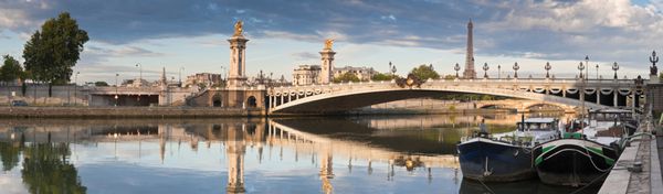 پل خیره کننده pont alexandre iii 1896 روی رودخانه سن این پل که با لامپ ها و مجسمه های آراسته تزئین شده است عجیب ترین پل پاریس است