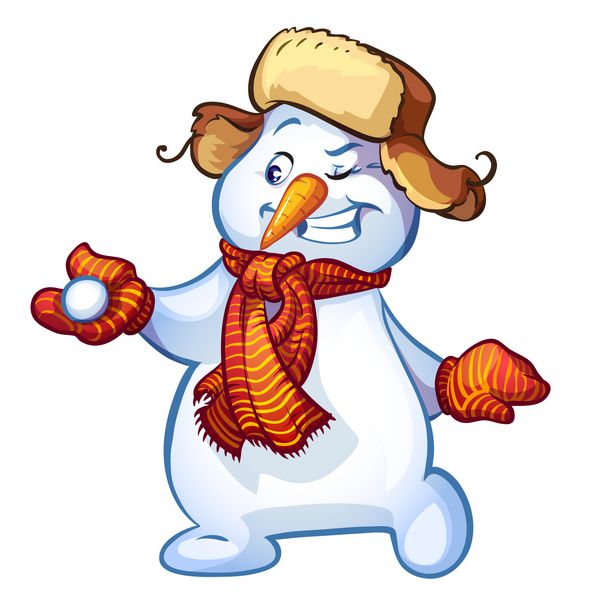 آدم برفی خنده دار با کلاه و روسری وکتور بر روی زمینه سفید عنصر طراحی برای کارت های کریسمس