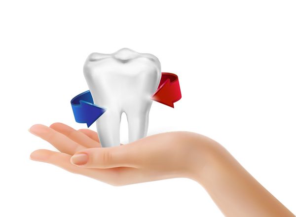 دندان سفید که توسط پرتوهایی احاطه شده است مفهوم مراقبت از دندان بردار