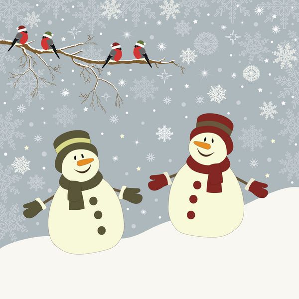 کارت کریسمس با وکتور آدم برفی و پرنده