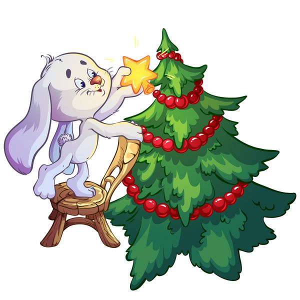 اسم حیوان دست اموز درخت کریسمس را می پوشد وکتور بر روی زمینه سفید عنصر طراحی برای کارت های کریسمس