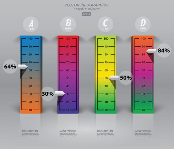ستون های رنگی برای ارائه اندیکاتور اینفوگرافیک طراحی مدرن