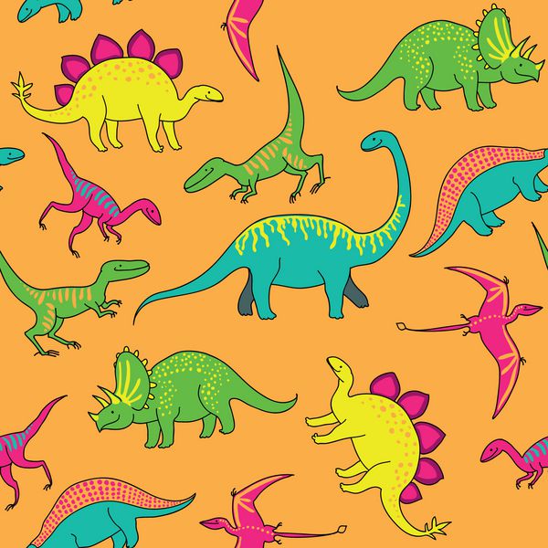 تصویر دایناسورها در پس زمینه نارنجی