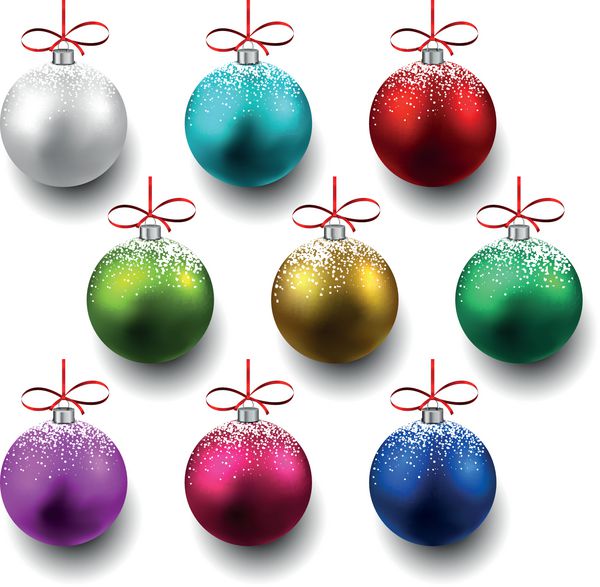 توپ های کریسمس رنگارنگ با درخشش مجموعه ای از دکوراسیون های واقع گرایانه جدا شده وکتور