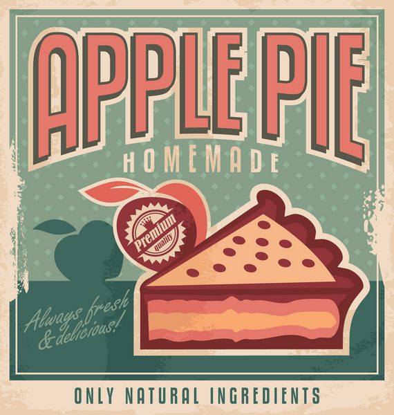 طراحی پوستر وینتیج پای سیب خانگی با مواد طبیعی و ارگانیک مفهوم طراحی رترو علامت یا تبلیغ بر روی بافت کاغذ قدیمی