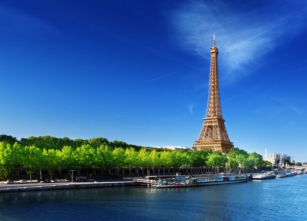 سن در پاریس با برج ایفل در زمان طلوع خورشید