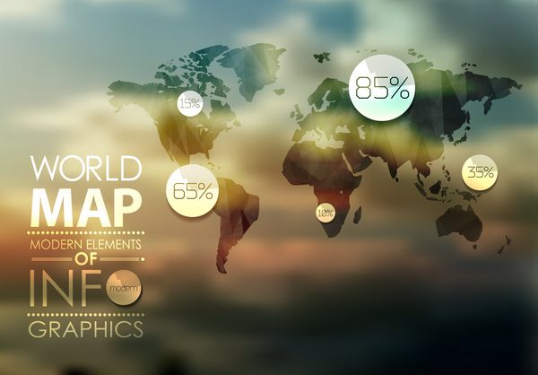 نقشه جهان شفاف چند ضلعی و گرافیک اطلاعاتی نقشه جهان و تایپوگرافی