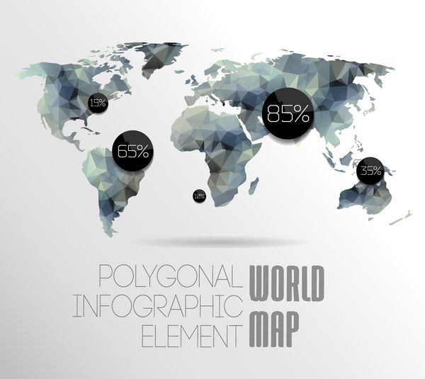 نقشه جهان چند ضلعی و گرافیک اطلاعاتی نقشه جهان و تایپوگرافی