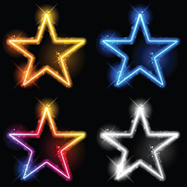 وکتور - مجموعه چهار تایی ستاره های نئونی درخشان