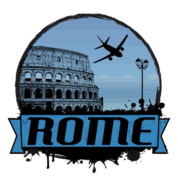 برچسب یا تمبر مسافرتی قدیمی رم روی سفید وکتور