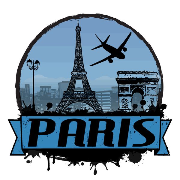 برچسب یا تمبر مسافرتی قدیمی پاریس روی سفید وکتور