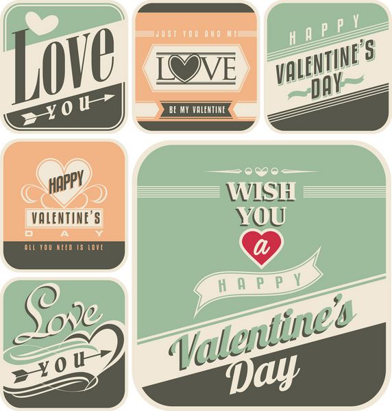 برچسب های رترو برای روز s وکتور مجموعه پوسترهای عاشقانه قدیمی