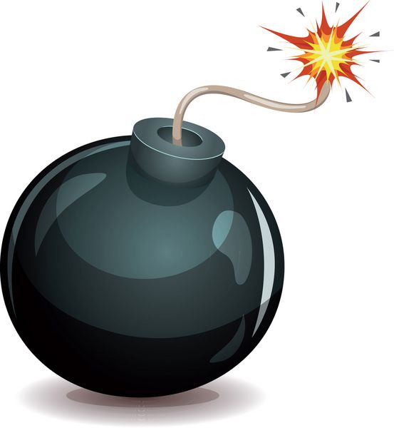 بمب در حال انفجار تصویر نماد بمب سیاه کارتونی در حال انفجار با فتیله سوزان جدا شده روی سفید