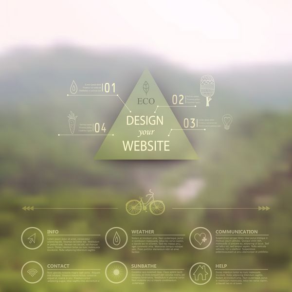 وکتور قالب وب و رابط موبایل طراحی سایت شرکتی پس زمینه رسانه چند منظوره مینیمالیستی بردار قابل ویرایش تار شده برچسب نشان مثلث منظره کوهستانی گزینه ها نماد