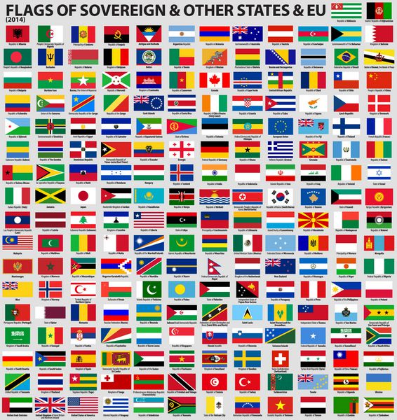 مجموعه وکتور از پرچم های کشورهای مستقل جهان اتحادیه اروپا فوریه 2014 اطلاعات و پرچم های به روز شده