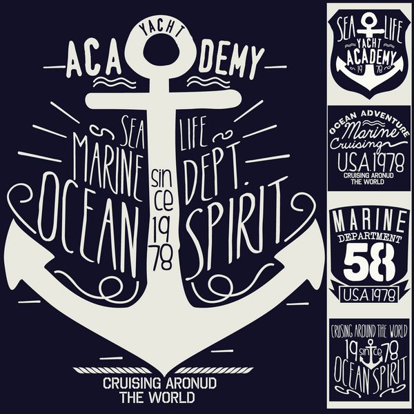 گرافیک دریایی و برچسب برای تی شرت