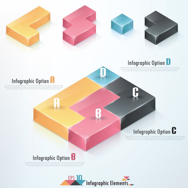 بنر گزینه های اینفوگرافیک مدرن با بلوک های سه بعدی تتریس رنگارنگ بردار می تواند برای طراحی وب و طرح گردش کار استفاده شود