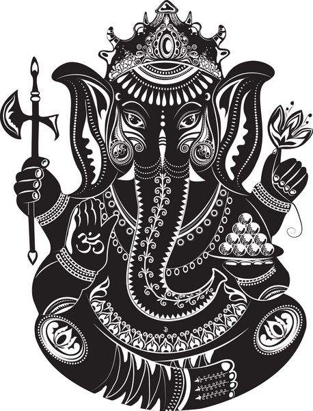 وکتور از یک خدای هندی - گانشا - به سبک سیاه و سفید