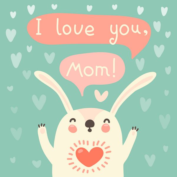 کارت تبریک برای مادر با خرگوش ناز وکتور
