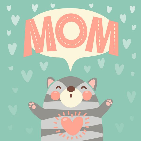 کارت تبریک برای مادر با بچه گربه ناز وکتور