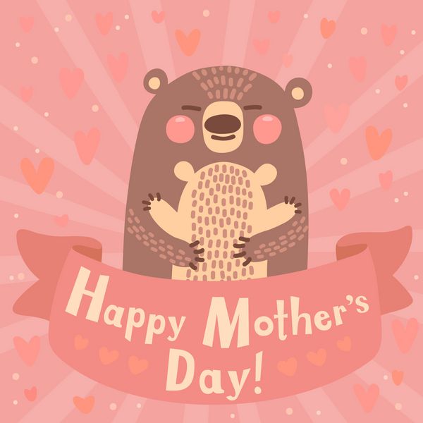 کارت تبریک برای مادر با خرس ناز وکتور