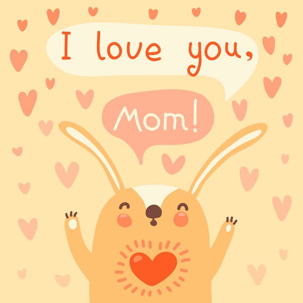 کارت تبریک برای مادر با خرگوش ناز وکتور