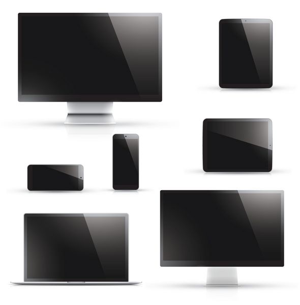 بردار صفحه نمایش لپ تاپ تبلت گوشی هوشمند رایانه با صفحه سیاه جدا شده روی سفید