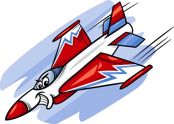 تصویر وکتور کارتونی شخصیت طلسم طنز هواپیمای جنگنده جت خنده دار