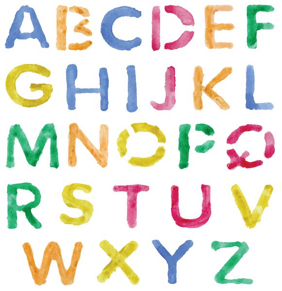 حروف الفبای آبرنگ رنگارنگ نمادهای برداری