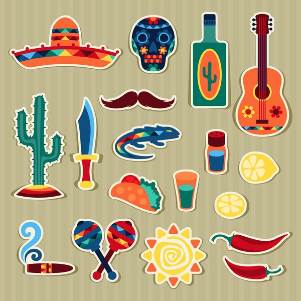 مجموعه ای از برچسب های مکزیکی به سبک بومی